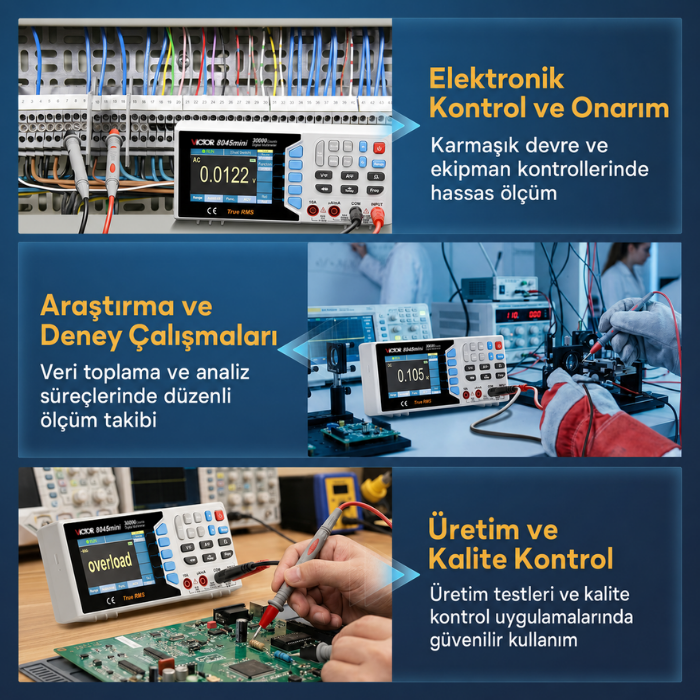 Victor 8045 elektronik servis, laboratuvar ve kalite kontrol kullanım alanları