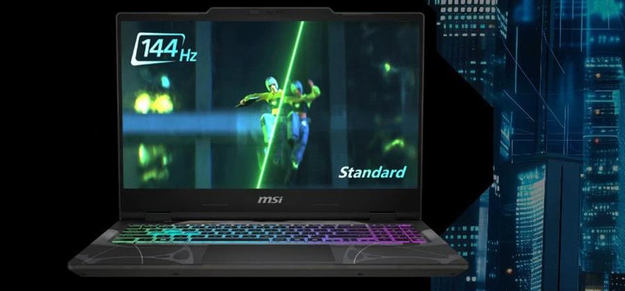 Yüksek yenileme hızına sahip gaming laptop, 144Hz ekran, uygun fiyatlı ve yüksek performanslı MSI dizüstü bilgisayar, oyun tutkunları için ideal.