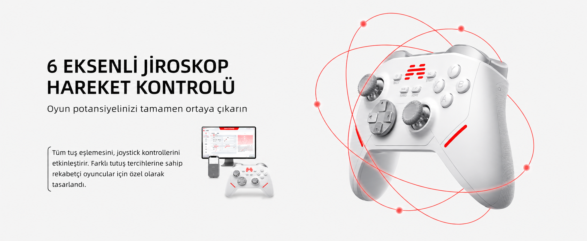 BEITONG KP20 TMR Kablosuz Beyaz Gamepad (2.4G, Bluetooth, Kablolu)