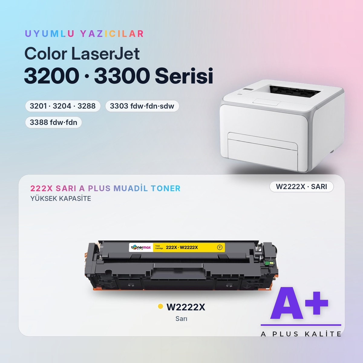 W2222X Sarı Muadil Toner uyumlu yazıcı modelleri