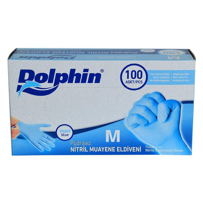 DOLPHİN PUDRASIZ MAVİ NİTRİL ELDİVEN ORTA BOY (M) 100 LÜ PAKET