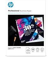 Metin "HP Professional Business Paper" şeklindedir. Alt kısmında soyut renkli tasarımlar ve ürün özellikleri simgeleri bulunan reklam teşhir standı.