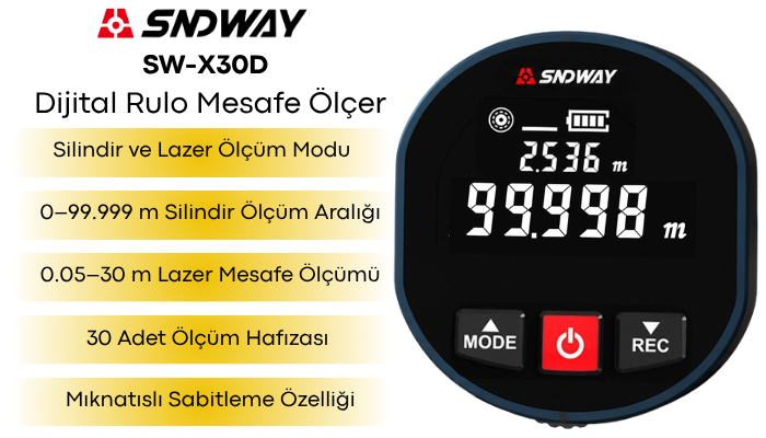 SW-X30D Dijital Rulo Mesafe Ölçer & Lazerli Ölçüm Özellikleri