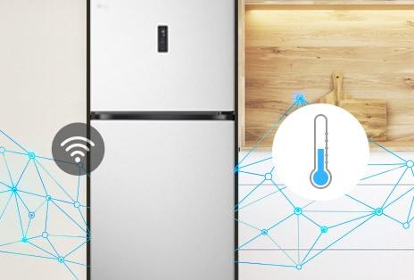 3 haftalık kullanım alışkanlıklarını analiz edip soğutma performansını optimize etmek için Smart Fresh Air kullanan LG üstten donduruculu buzdolabı.