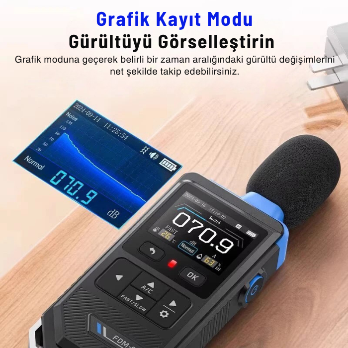 FDM-02 Renkli Göstergeli Desibel Ölçer Grafik Modu