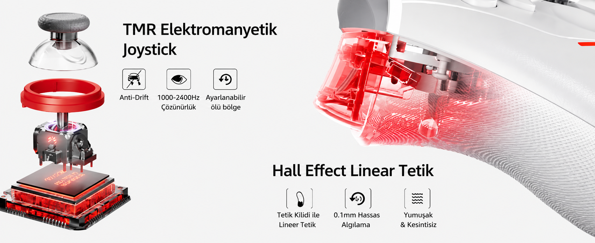 BEITONG KP20 TMR Kablosuz Beyaz Gamepad (2.4G, Bluetooth, Kablolu)