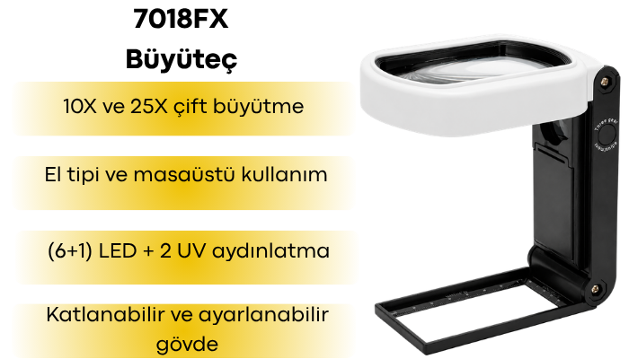 7018FX Katlanabilir ve El Tipi Işıklı Büyüteç Özellikleri