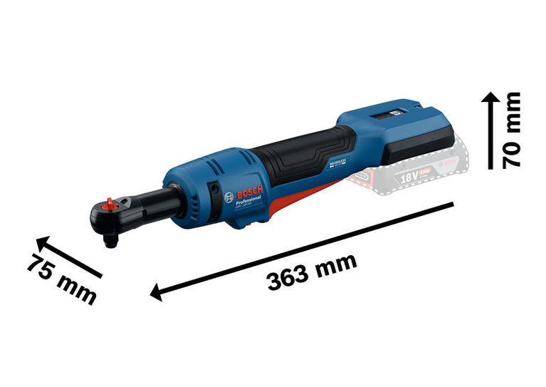 Bosch GRC 18V-60 akülü cırcırlı anahtar ölçüleriyle birlikte.