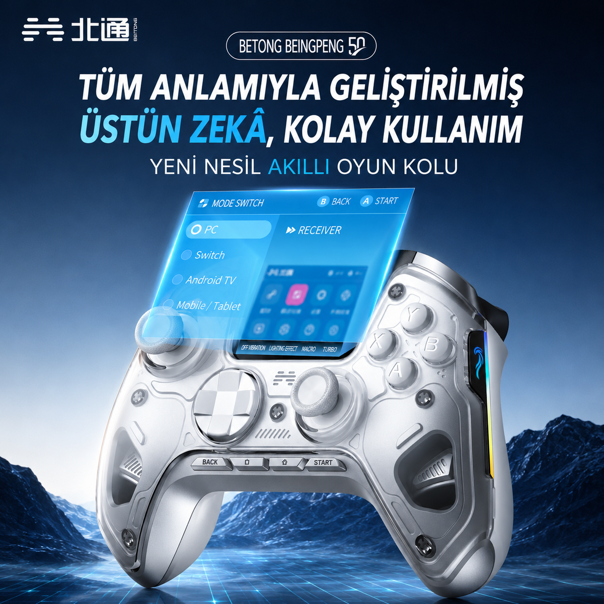 BEITONG KP50 Kablosuz Beyaz Gamepad (2.4G, Bluetooth, Kablolu)