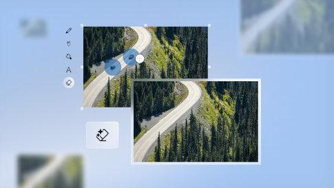 Açık mavi gradyan bir arka planda son versiyonu üste bindirilerek düzenlenen bir fotoğraf