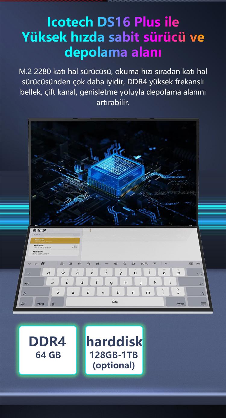 Icotech DS16 Plus Çift Ekranlı Dokunmatik Laptop