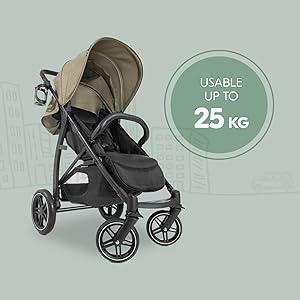 25 kg'a kadar taşıma kapasitesi (çocuk 22 kg + sepet 3 kg)