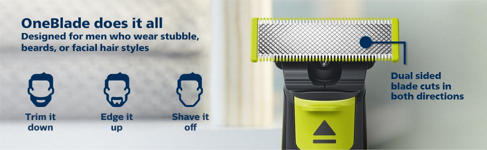 Philips Norelco QP2520/70 OneBlade, Hibrit Elektrikli Düzeltici ve Tıraş Makinesi, Siyah, 6 Parça Set