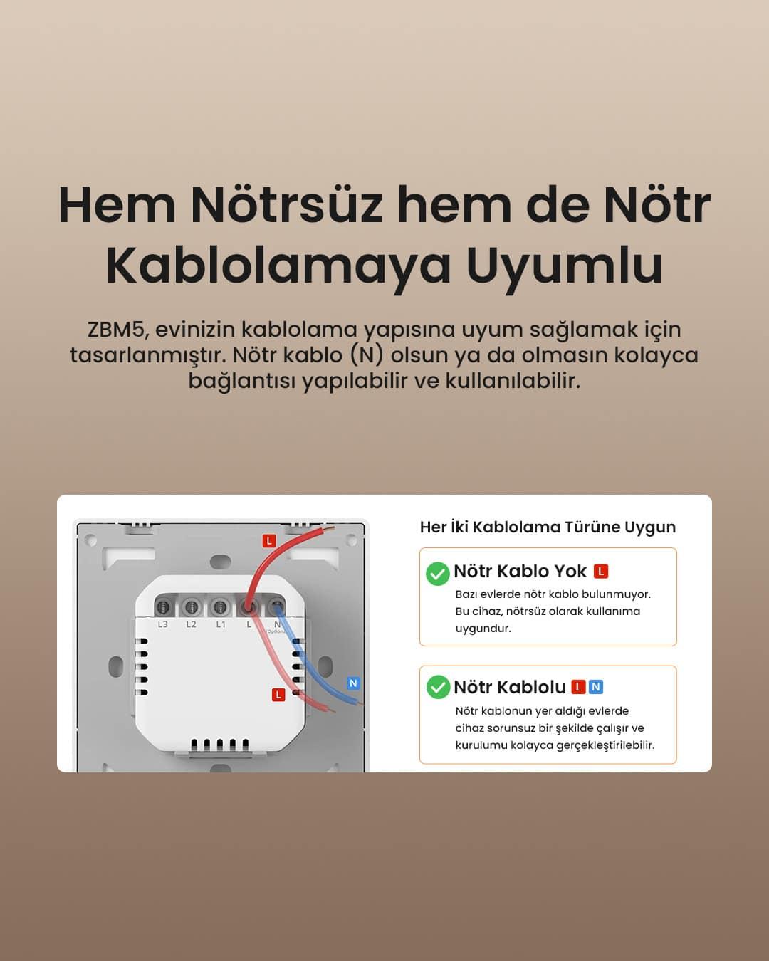 ZBM5-2c-86w ZigBee Akıllı Duvar Anahtarı Nötr ve Nötrsüz Uyumlu