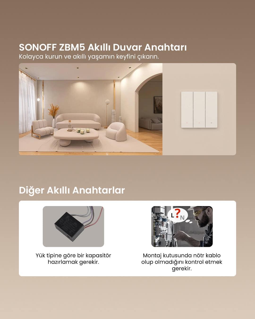 ZBM5-2c-86w ZigBee Akıllı Duvar Anahtarı Nötr ve Nötrsüz Uyumlu