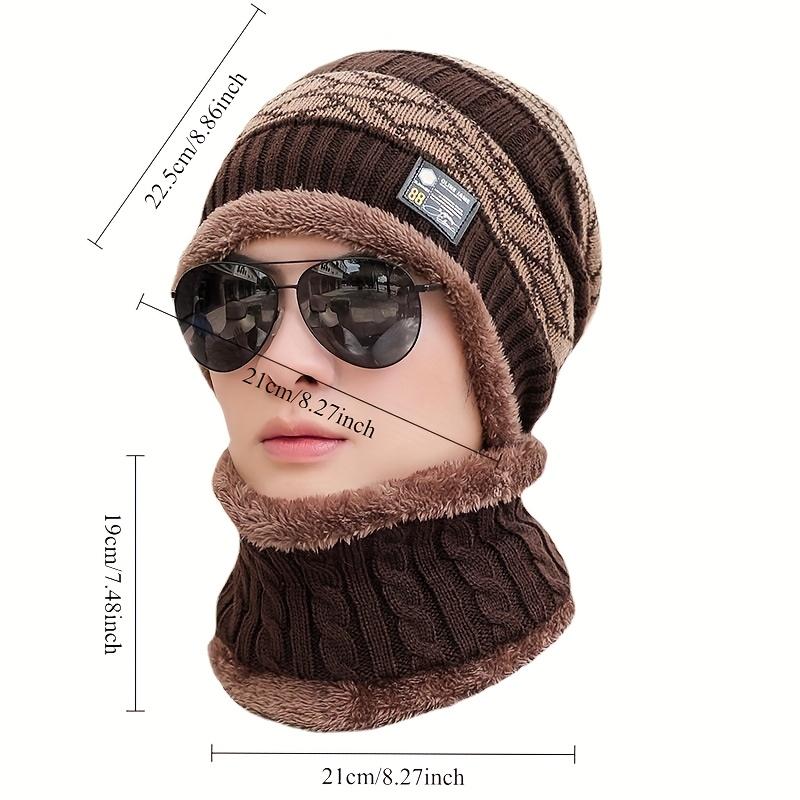 İki Adet Kışlık Erkek Kore Tarzı Trend Örgü Şapka ve Boyunluk Seti, Sıcaklık ve Soğuk Koruması için Kalınlaştırılmış Polar İçerir, Bisiklet Sürmek için İdeal, Özellikle Sonbahar ve Kış için Tasarlanmıştır, Dört Renkte Mevcuttur.