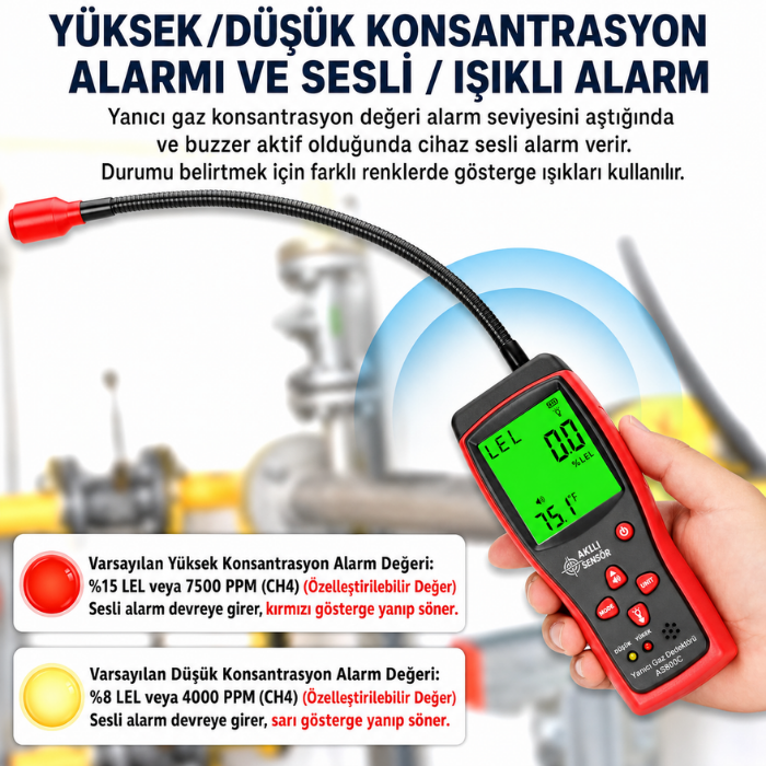 AS8800C Yanıcı Gaz Kaçak Bulucu Sesli ve Işıklı Alarm