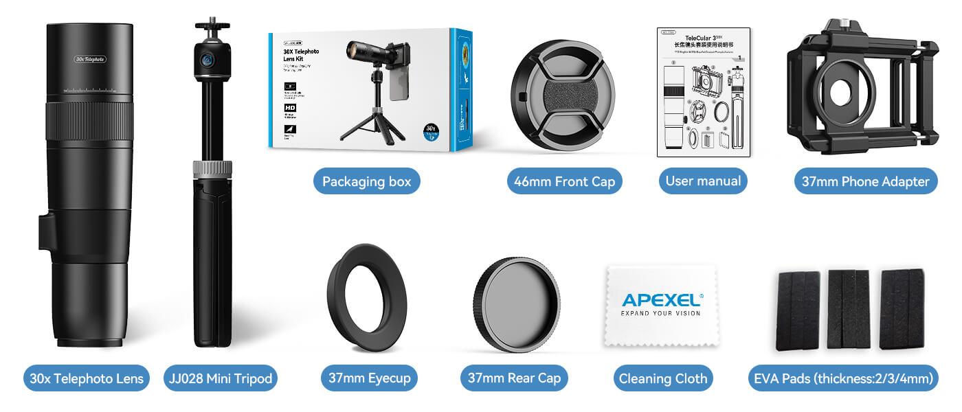 Apexel TeleCular 3-30X Kuşlar İçin Telefoto Lens