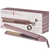 Metin "REMINGTON AIR VIVE" yazıyor. Pembe altın saç şekillendirme aracının ambalajlı, farklı açılara ve aksesuarlara sahip birden fazla ürün resmi.
