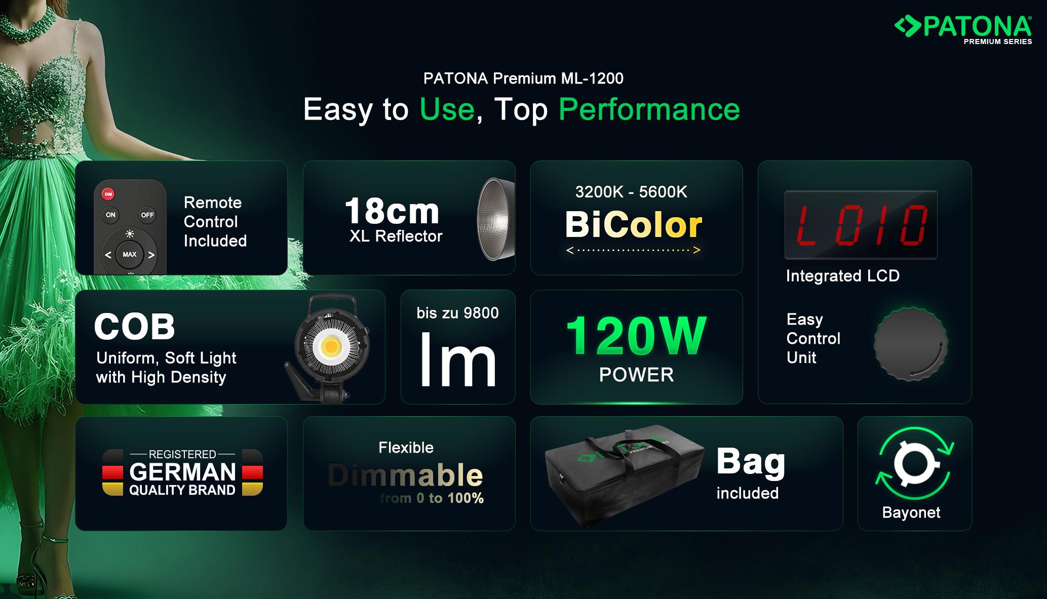 PATONA Premium COB LED Light ML-1200