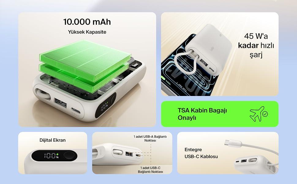 27K Power bank 240 W integrated cable