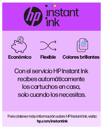 "HP Anında Mürekkep", "Ekonomik Esnek Parlak Renkler" yazıldığında, "HP Instant Mürekkep Servisi ile kartuşları evde yalnızca ihtiyacınız Simgeli mor temalı promosyon afiş.