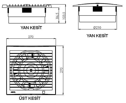 Aircol 200lük Banyo, Wc, Tuvalet Fanı / Aspiratörü 350 m³/h