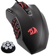 Birden fazla görüş açısından gösterilen kırmızı ejderha logolu siyah oyun fare serisi, ergonomik tasarım ve birçok programlanabilir tuş.