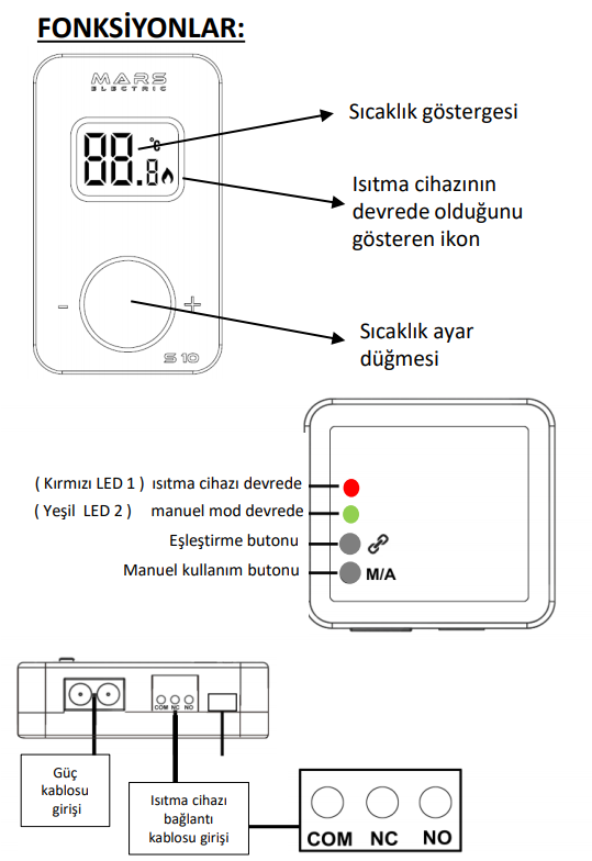 Mars S10 Siyah Oda Termostatı