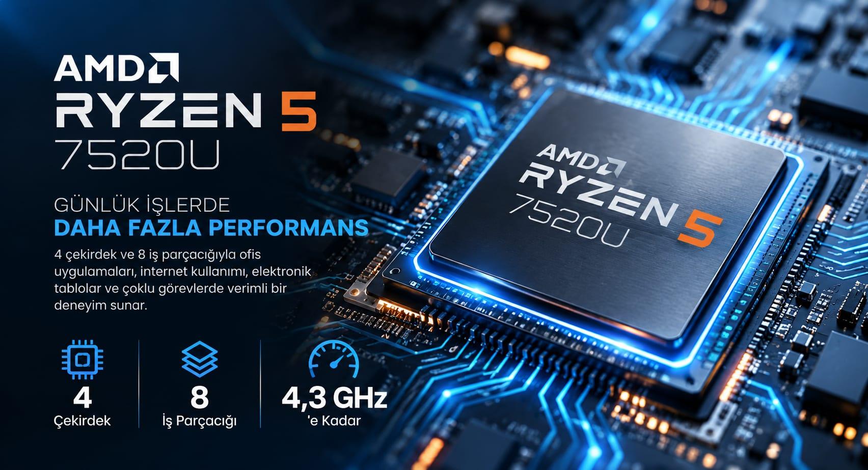 AMD Ryzen 5 7520U işlemci 4 çekirdek 8 iş parçacığı 4.3 GHz