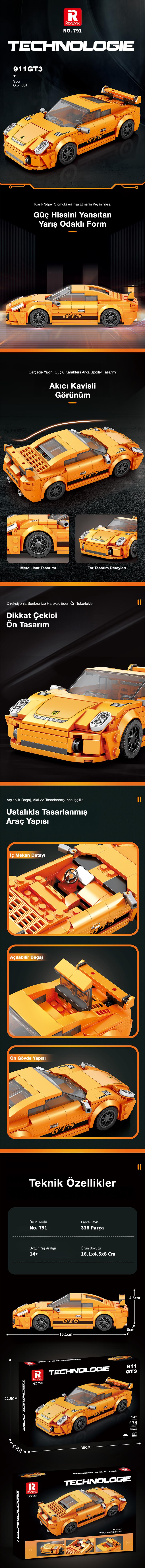 Reobrix Sports Car Porsche 911 GT3 791 Brick Yapım Seti