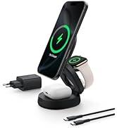 Belkin MagSafe şarj cihazı, ayarlanabilir kablosuz 3'ü 1 arada şarj istasyonu, Qi2 sertifikalı, kablosuz...