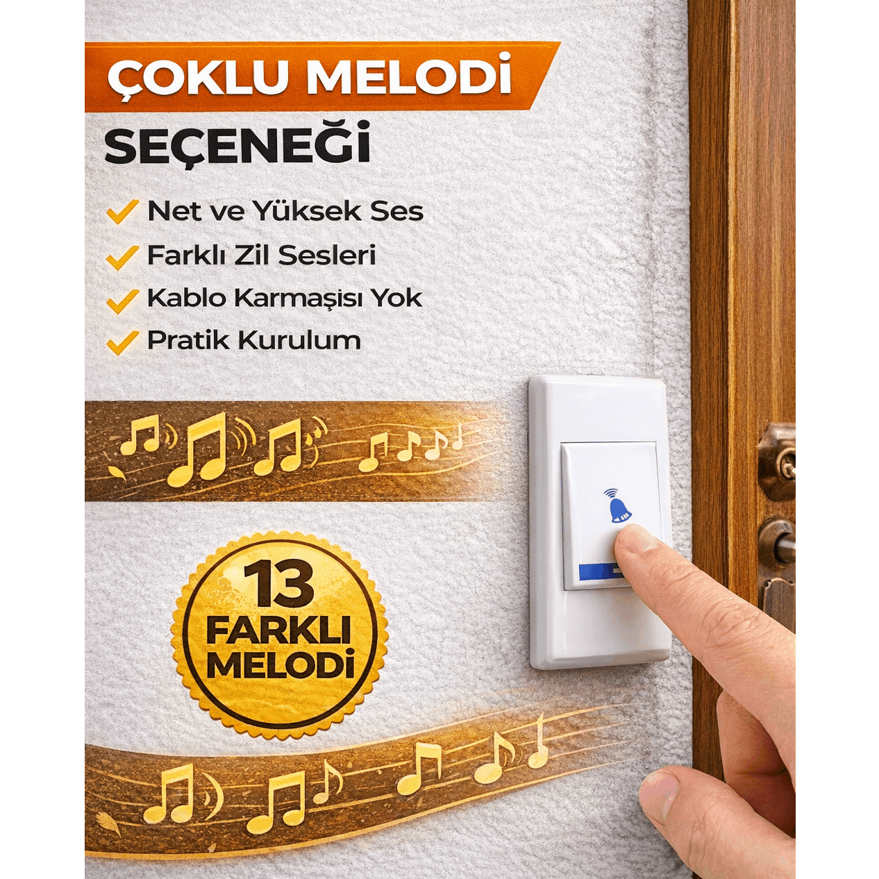 Kablosuz Kapı Zili Seti – Pilli Ev Tipi Doorbell – Çoklu Melodi Seçenekli, Yüksek Sesli, Kolay Kurulumlu Kapı Zili
