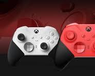 Xbox Wireless Controller Elite Series 2 Core Red with closeup on triggers and thumbsticks resmi
