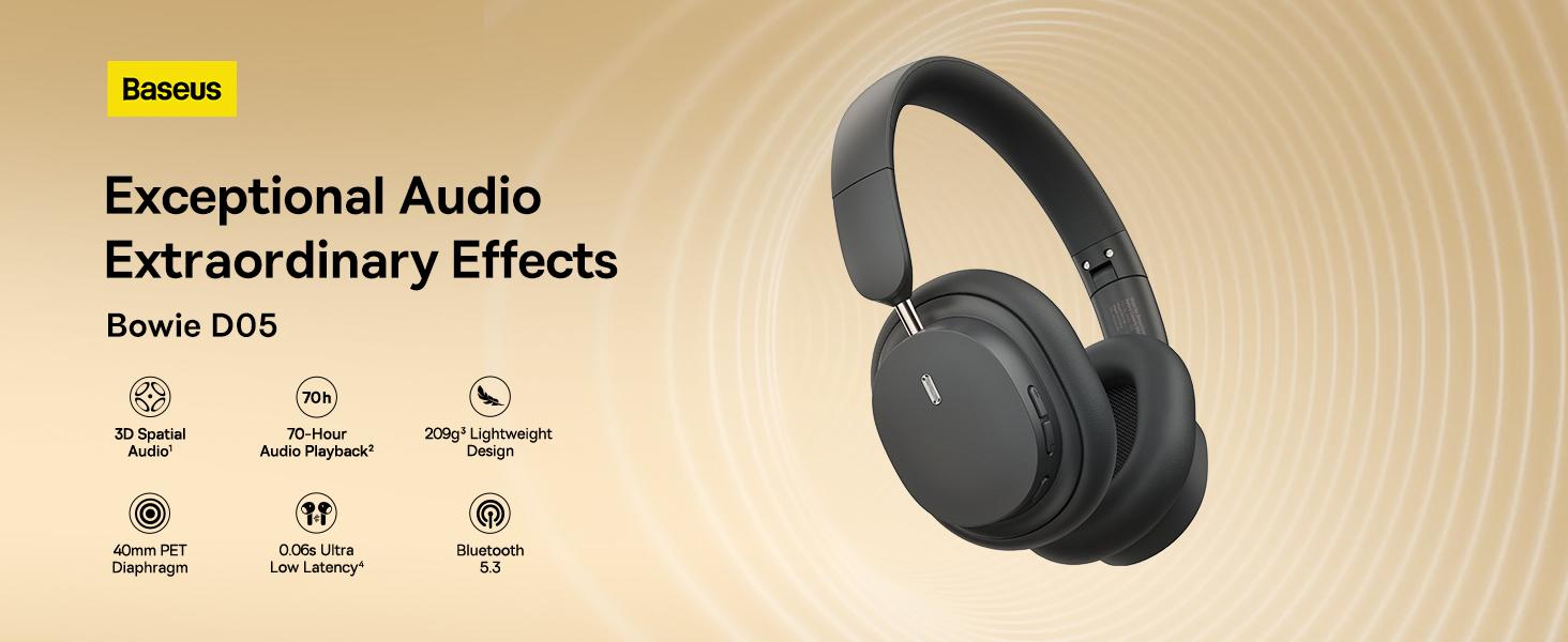 BASEUS Bowie D05 Kablosuz Bluetooth Kulaklık Katlanabilir HiFi Stereo Müzik Kulaklığı