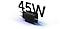 A 45W black Power Adapter is lying sideways as if moving forward, indicating super fast charging.