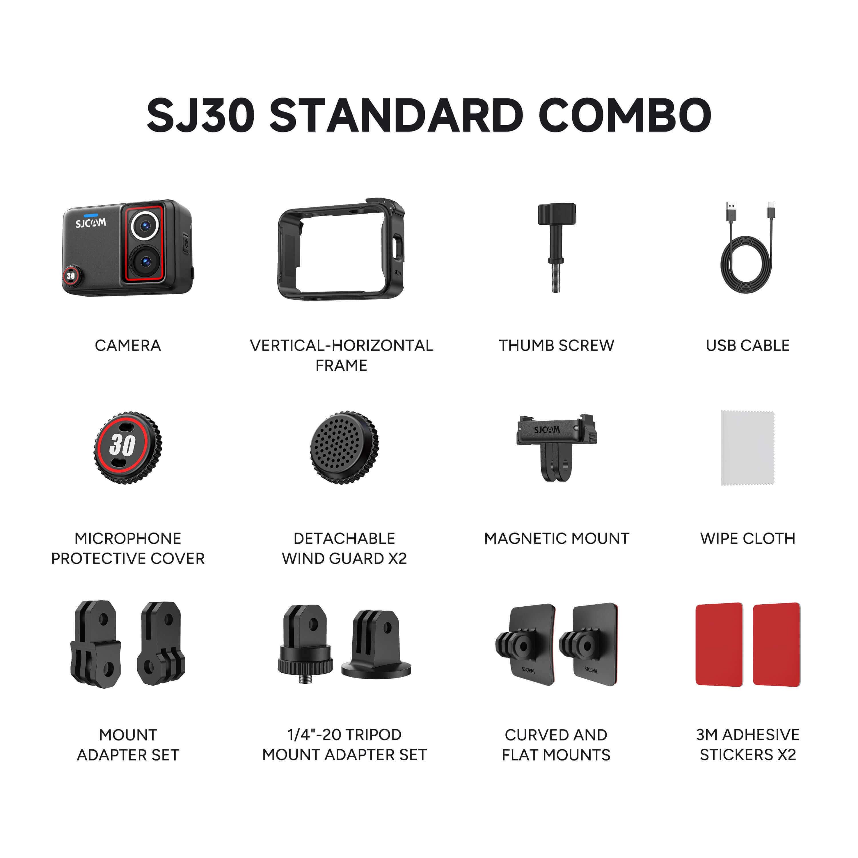 SJCAM SJ30 standard combo kutu içeriği