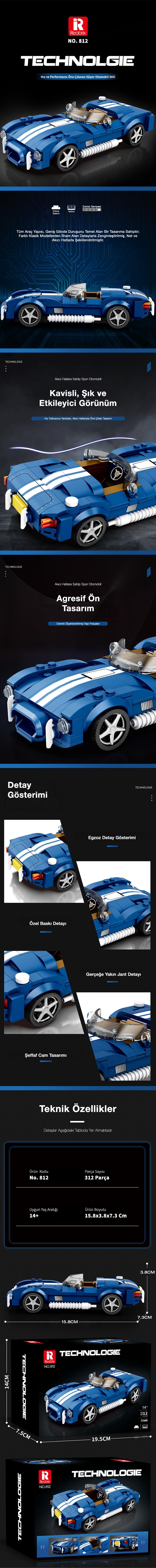 Reobrix Race Car Shelby Cobra 812 Brick Yapım Seti