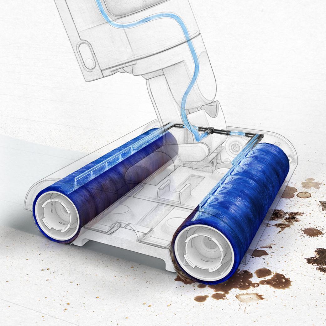 Islak temizleme sisteminin yakından kesit görünümü.