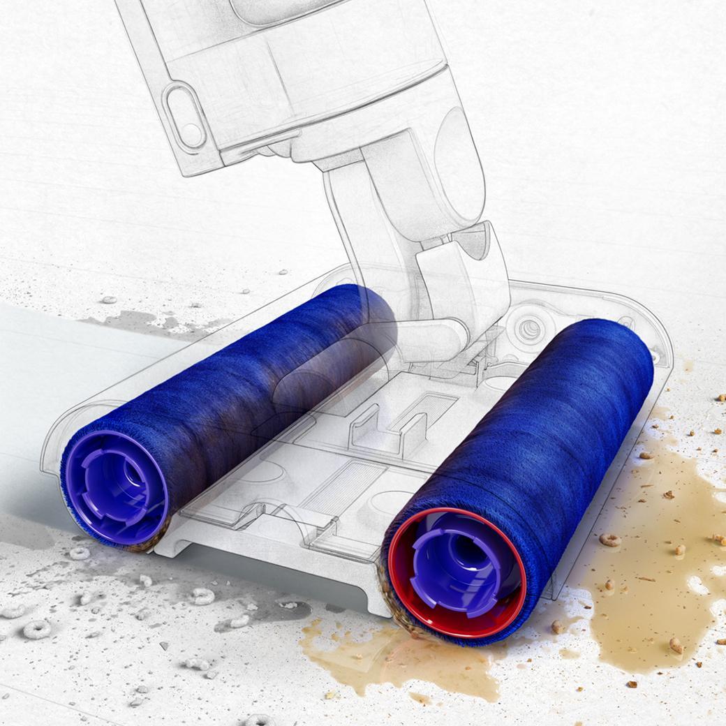 Emici silindir fırçaların yakından kesit görünümü.