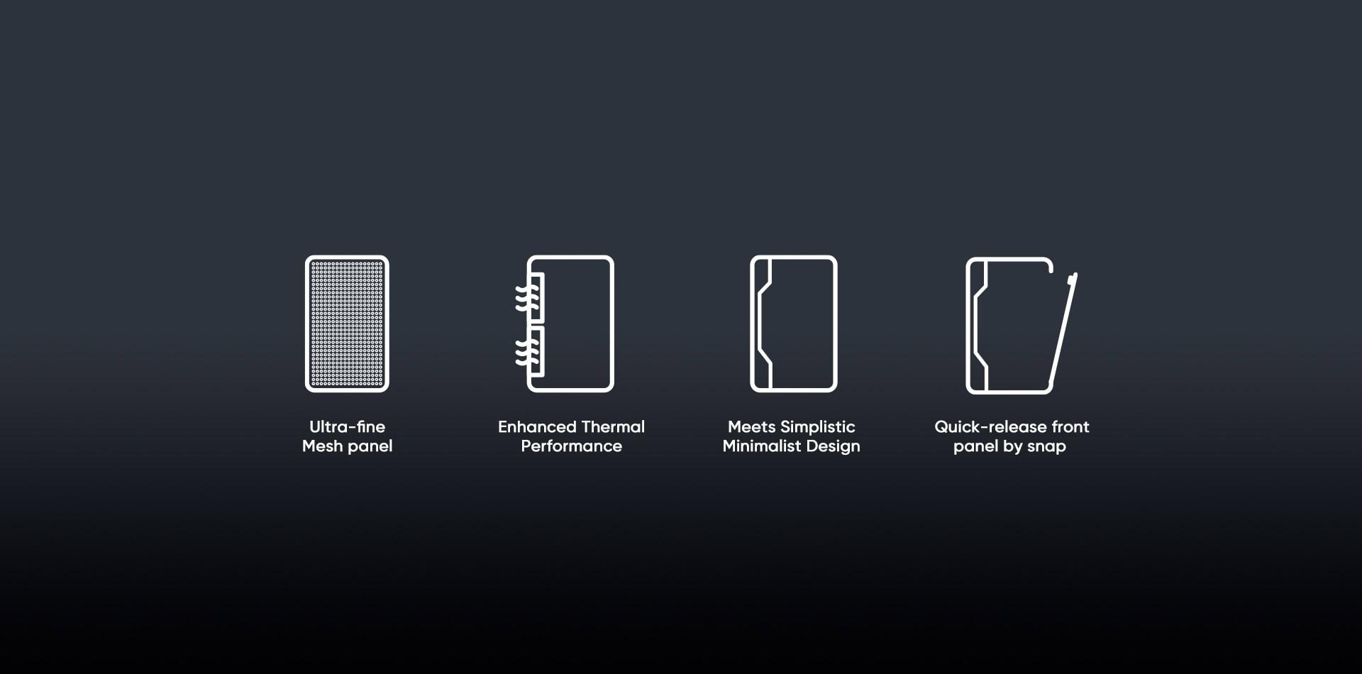 Ultra-fine mesh panel enhances airflow and cooling for gaming computers.