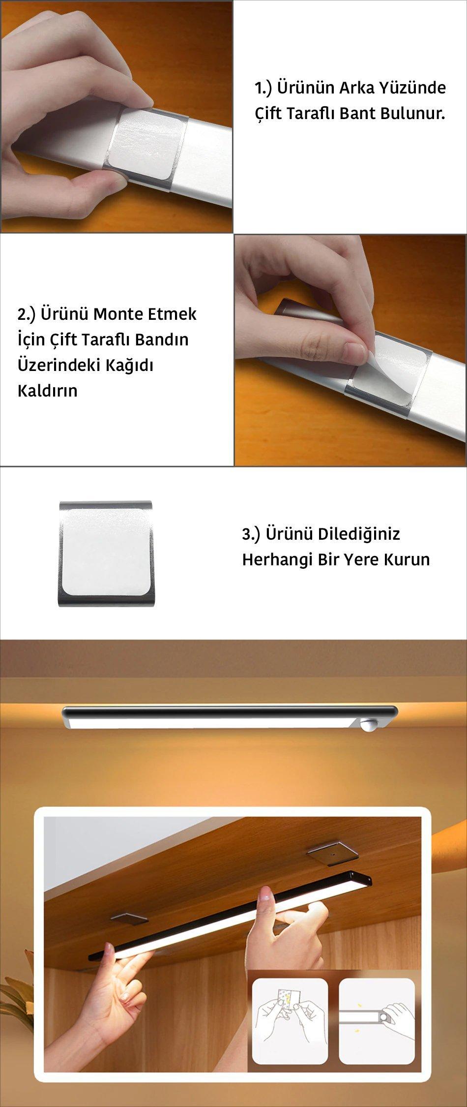 Şarjlı Hareket Sensörlü Ledli Kabin Işığı