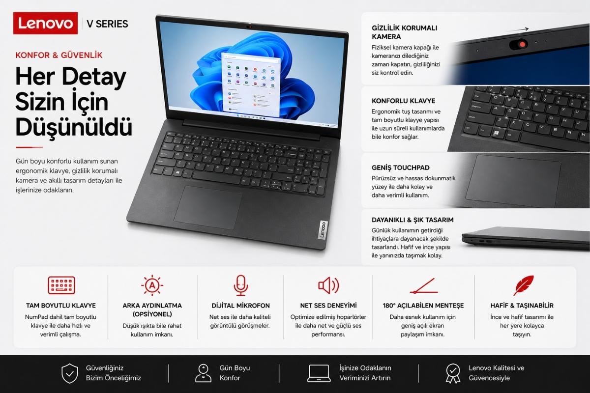 Lenovo V15 G4 IRU klavye touchpad kamera gizlilik kapağı