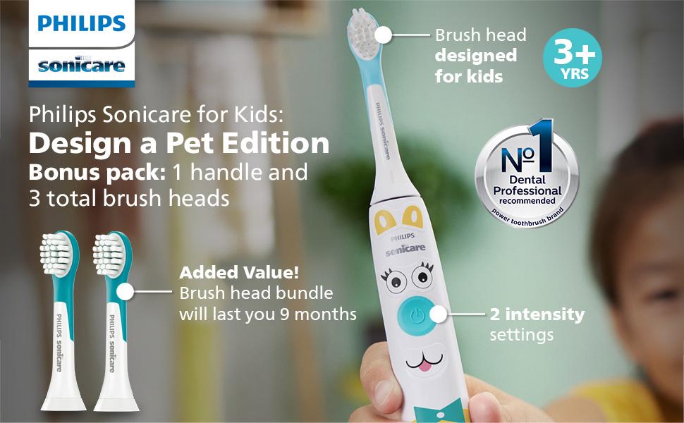  Sonicare for Kids Design a Pet Edition, Brush Head Bundle, BD1005/AZ