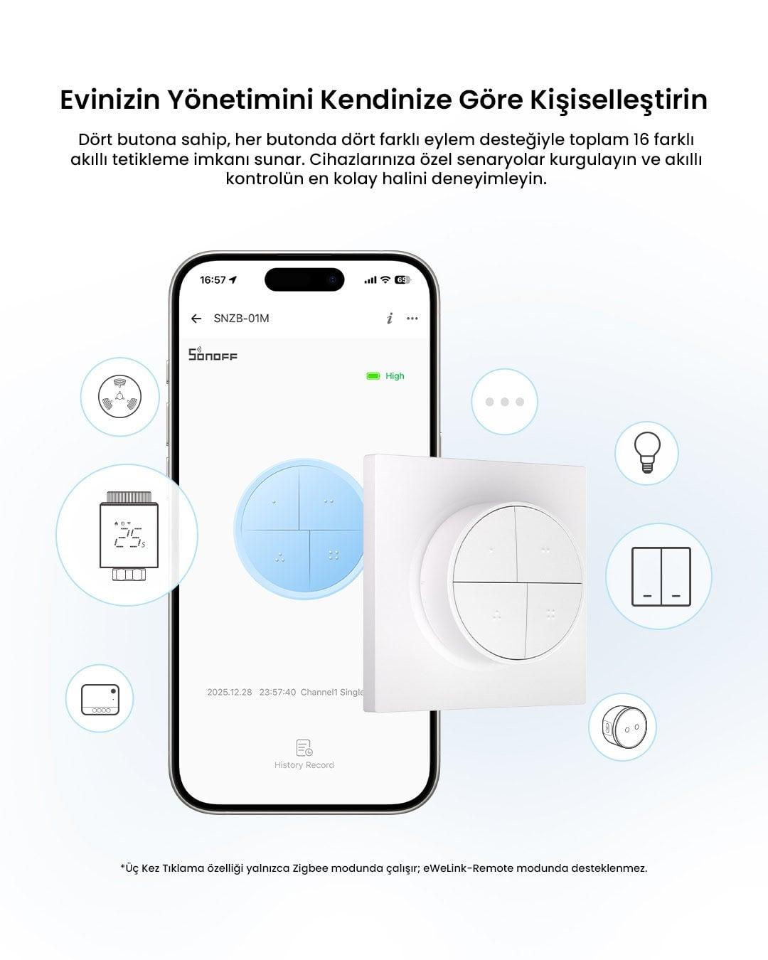 SONOFF SNZB-01M Zigbee 4 Tuşlu Kablosuz Akıllı Buton