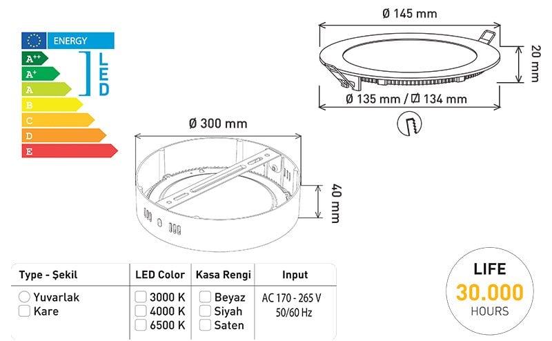 Powermaster 24W Sıva Üstü 6500K Beyaz 300mm Kare Slim Spot Panel İçerik