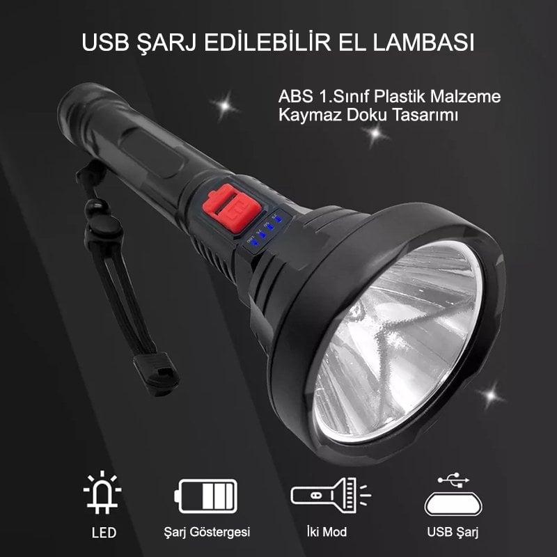 Powermaster L-826 USB Şarjlı 3 Kademeli 500 Lümen Ledli El Feneri İçerik