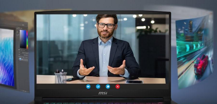 Yüksek çözünürlüklü online toplantı ve video konferans için dizüstü bilgisayar ekranı, profesyonel iş kullanımı ve uzaktan iletişim çözümleri ile uyumlu.
