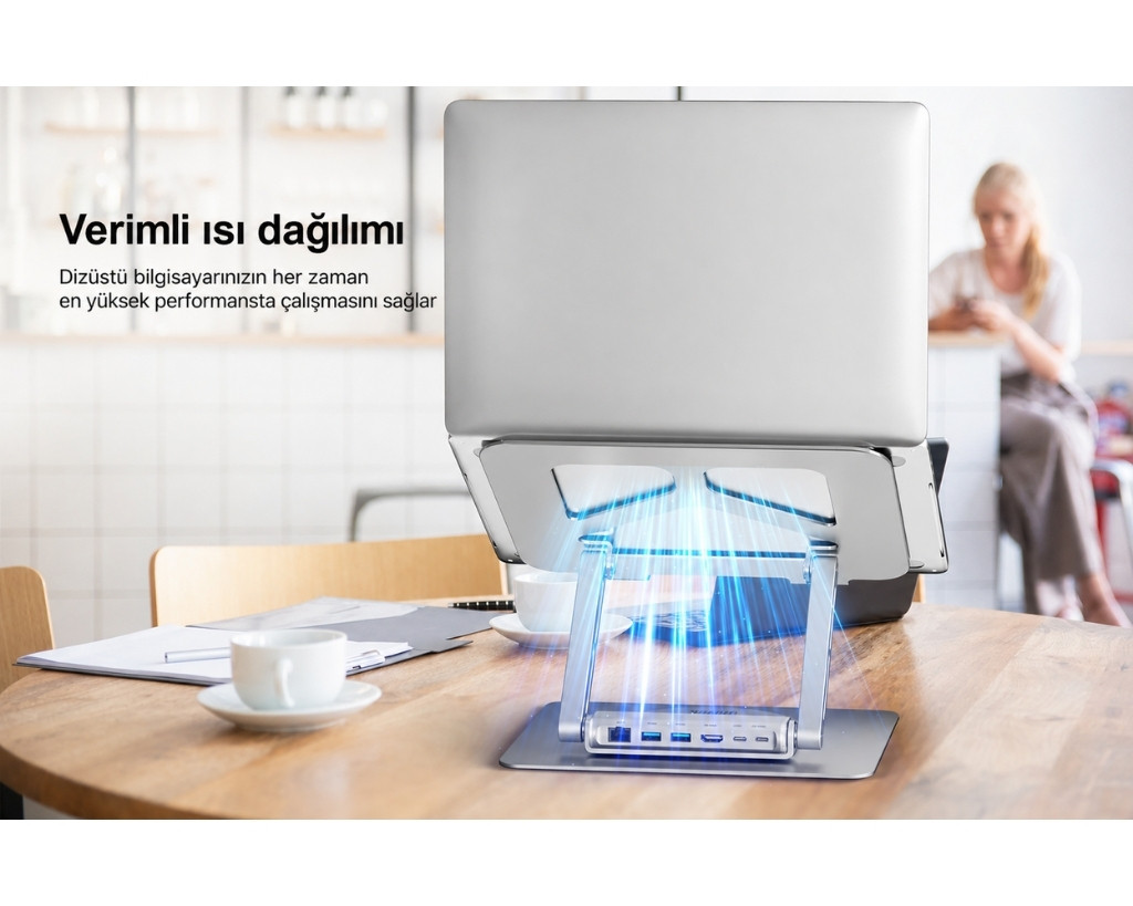 Unitek 360D 15.6″ Metal Notebook Standı Çıkarılabilir 5 in 1 USB-C Hub Dahil D1109B01