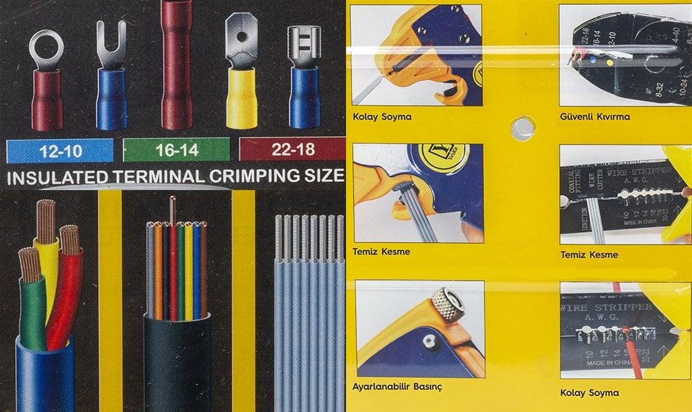 Powermaster YK-PR-04 Terminal Sıkma Pensesi+Kablo Sıyırma Pensesi+Uç Seti
